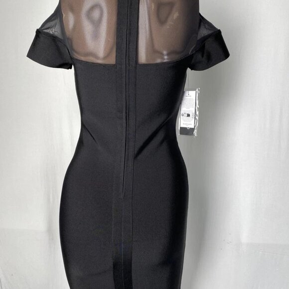 Marciano “Trina” Bandage Mini Dress Size 4 – Jet Black Sheer-Accent Bodycon - Picture 4 of 7